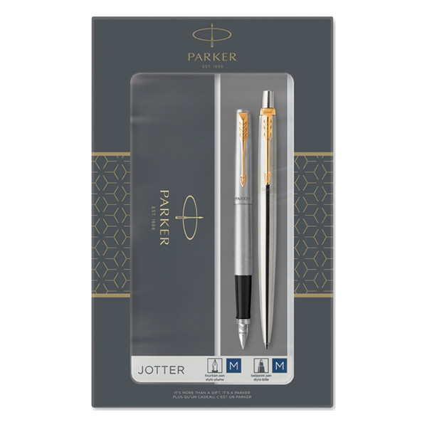 Parker Jotter stainless steel met balpen en vulpen goud (blauwe inkt) 2093257 214047 - 1