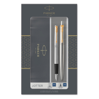 Parker Jotter stainless steel met balpen en vulpen goud (blauwe inkt) 2093257 214047