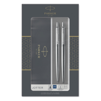 Parker Jotter stainless steel met balpen en vulpotlood chroom (blauwe inkt) 2093256 214046