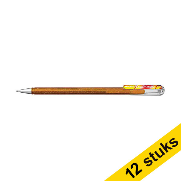 Pentel Aanbieding: 12x Pentel Dual Metallic gelpen goud en metallic rood/goud  210221 - 1
