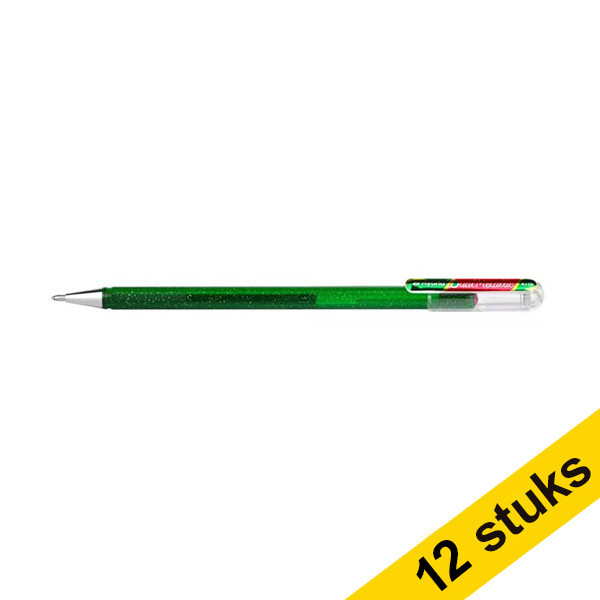 Pentel Aanbieding: 12x Pentel Dual Metallic gelpen groen/metallic rood  210215 - 1