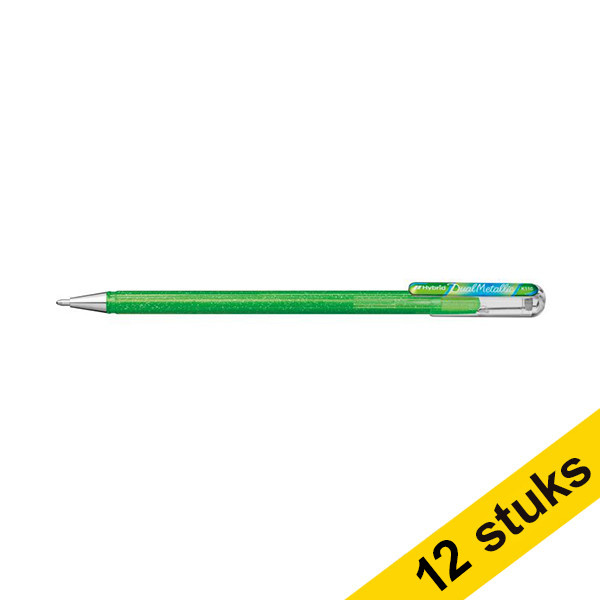 Pentel Aanbieding: 12x Pentel Dual Metallic gelpen lichtgroen en metallic blauw/rood  210218 - 1