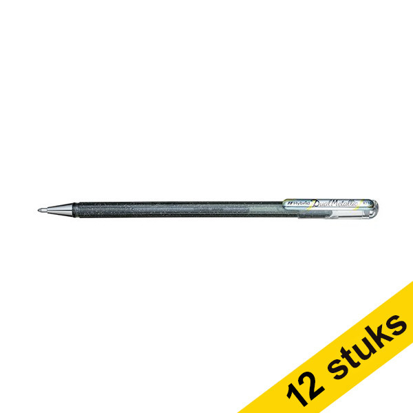 Pentel Aanbieding: 12x Pentel Dual Metallic gelpen zilver  210213 - 1