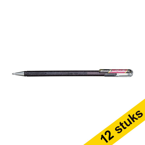 Pentel Aanbieding: 12x Pentel Dual Metallic gelpen zwart/metallic rood  210206 - 1
