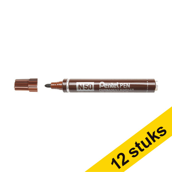 Aanbieding: 12x Pentel N50 permanent marker bruin 210331 - 1