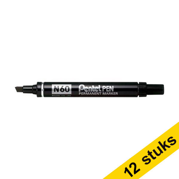 Aanbieding: 12x Pentel N60 permanent marker zwart 210129 - 1