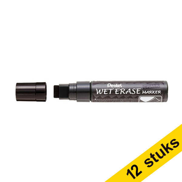 Aanbieding: 12x Pentel SMW56 krijtstift zwart (8 - 16 mm beitel) 210254 - 1