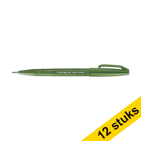 Aanbieding: 12x Pentel Sign SES15C brushpen olijfgroen 210154 - 1
