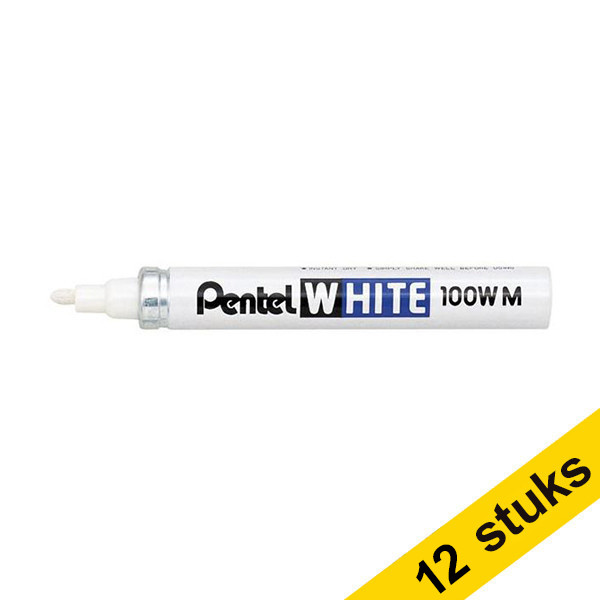 Pentel Aanbieding: 12x Pentel X100W industriële paint marker wit (3,9 mm rond)  210128 - 1