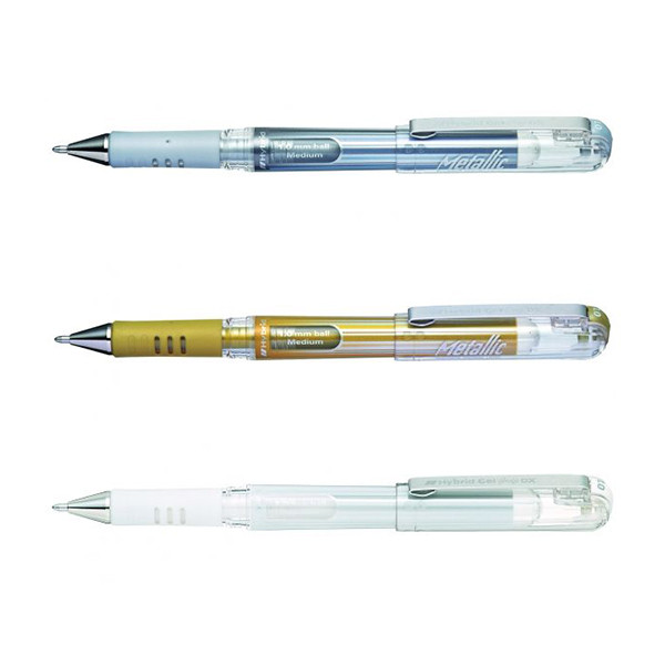 Pentel Aanbieding: 3x Pentel K230M gelpen goud/zilver/wit  210187 - 1