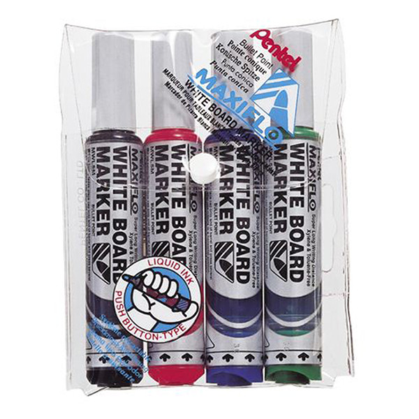 Pentel Aanbieding: Set Pentel Maxiflo whiteboard markers zwart/rood/blauw/groen (3 mm rond) 007639 210345 - 1