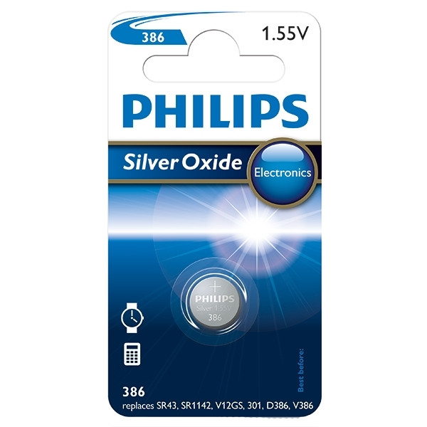 Philips 386 (SR43) zilveroxide knoopcel batterij 1 stuk 386/00B 098329 - 1