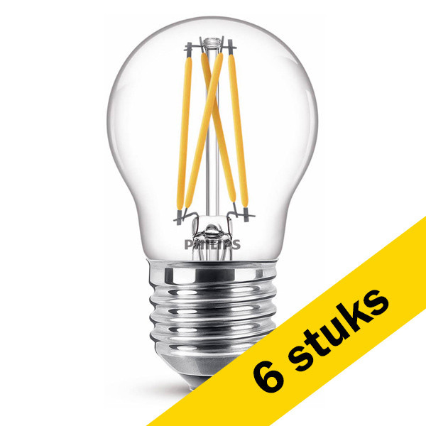 Aanbieding: 6x Philips E27 filament led-lamp kogel WarmGlow 3.4W (40W) LPH02546 - 1