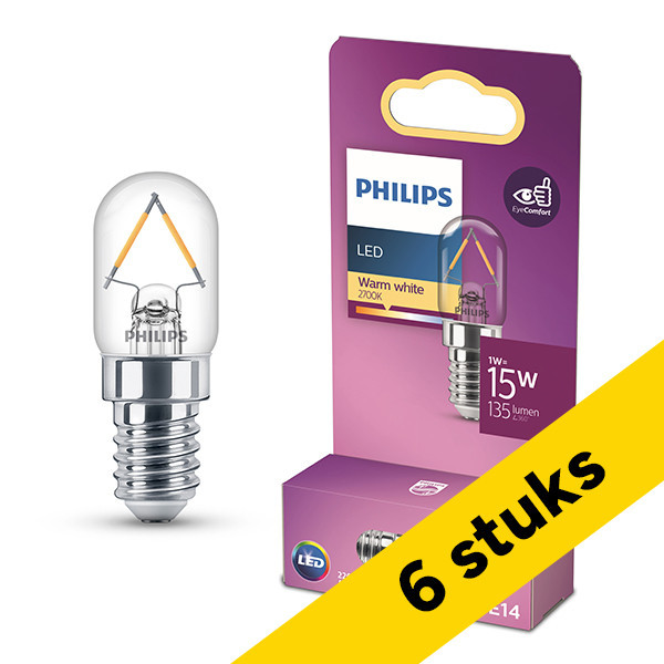 Aanbieding: 6x Philips LED lamp E14 | Buis T20 | Filament | Helder | 2700K | 1W (15W) LPH04146 - 1