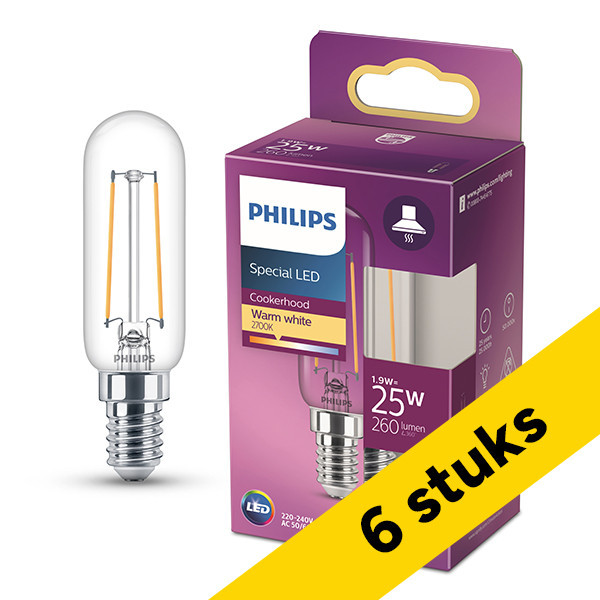 Aanbieding: 6x Philips LED lamp E14 | Buis T25 | Filament | Helder | 2700K | 1.9W (25W) LPH04158 - 1