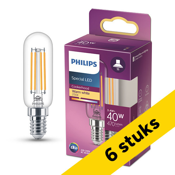 Aanbieding: 6x Philips LED lamp E14 | Buis T25 | Filament | Helder | 2700K | 3.4W (40W) LPH04187 - 1