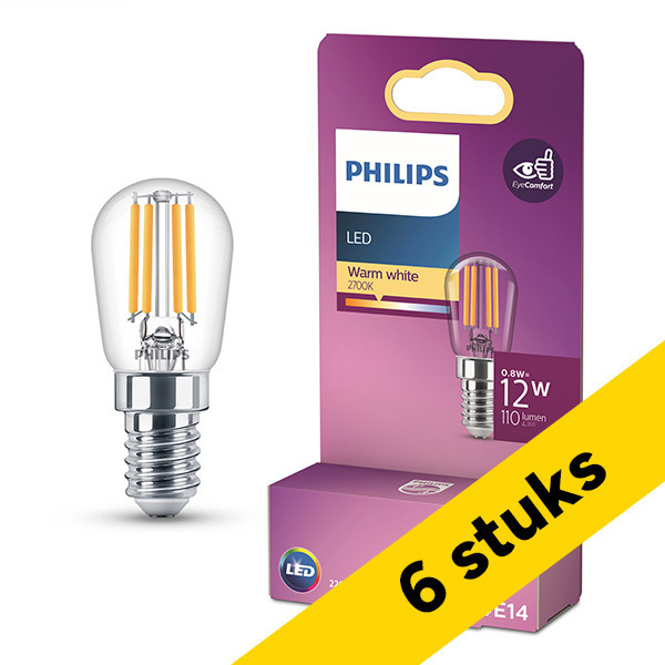 Aanbieding: 6x Philips LED lamp E14 | Buis T25s | Filament | Helder | 2700K | 0.8W (12W) LPH04144 - 1