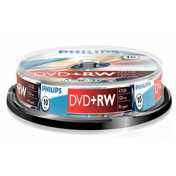 Philips DVD+RW rewritable 10 stuks in cakebox DW4S4B10F/10 098015 - 1