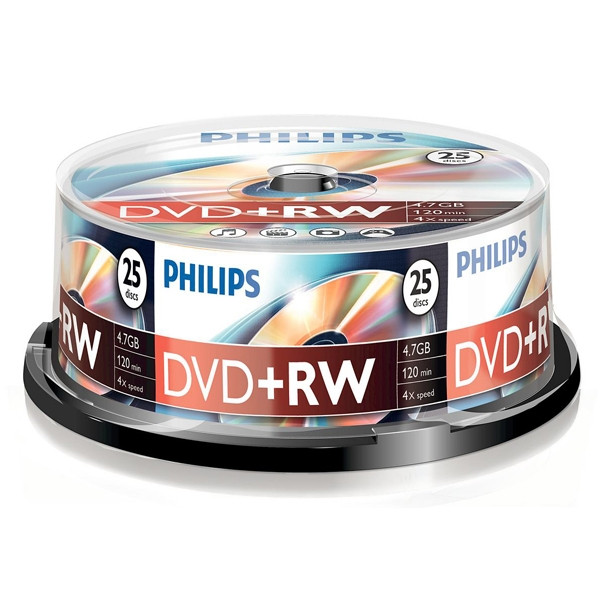 Philips DVD+RW rewritable 25 stuks in cakebox DW4S4B25F/00 098016 - 1