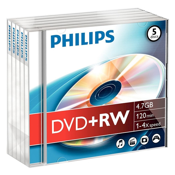 Philips DVD+RW rewritable 5 stuks in jewel case DW4S4J05F/10 098014 - 1