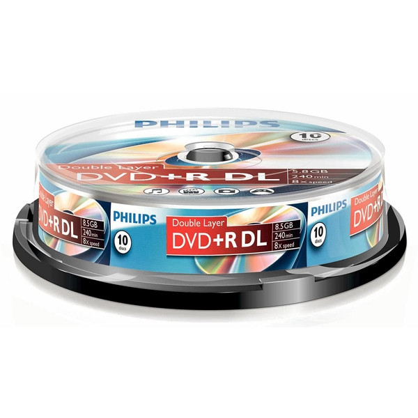 Philips DVD+R double layer 10 stuks in cakebox DR8S8B10F/00 098007 - 1