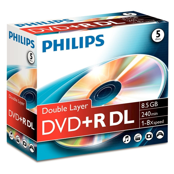 Philips DVD+R double layer 5 stuks in jewel case DR8S8J05C/00 098006 - 1