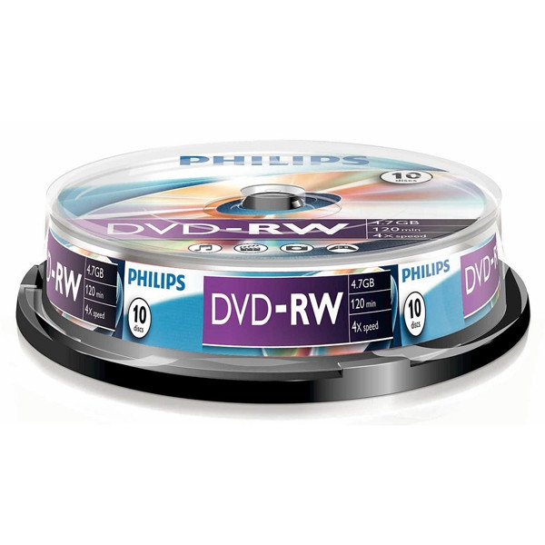 Philips DVD-RW rewritable 10 stuks in cakebox DN4S4B10F/00 098018 - 1