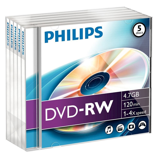 Philips DVD-RW rewritable 5 stuks in jewel case DN4S4J05F/00 098017 - 1