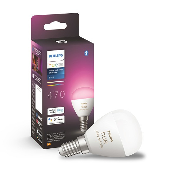Philips Hue E14 smart lamp kogel P45 wit en RGB instelbaar zigbee LPH03365 - 1