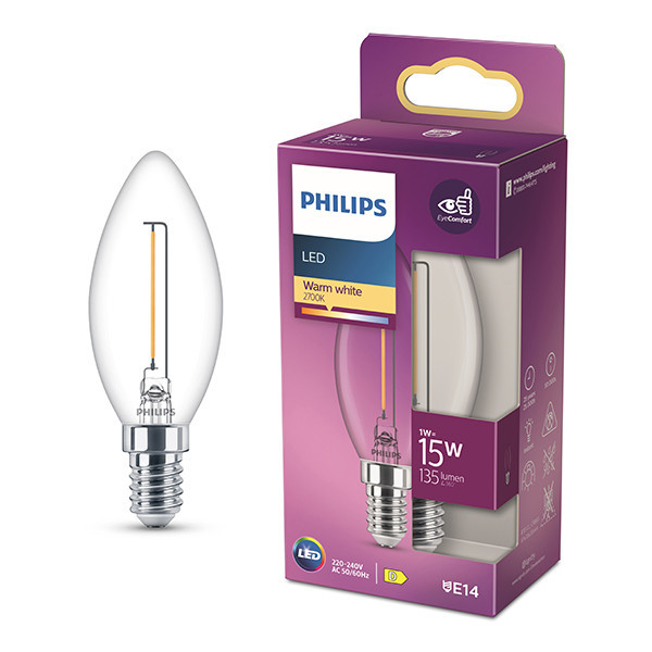 Philips LED lamp E14 | Kaars B35 | Filament | Helder | 2700K | 1W (15W) LPH04147 - 1