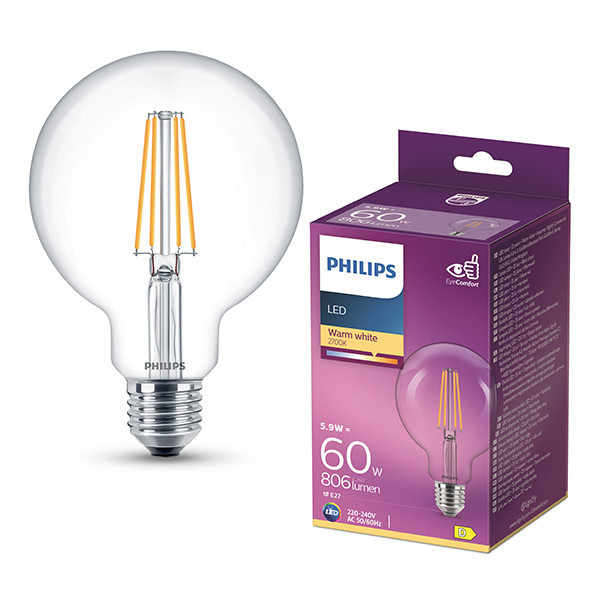 Philips LED lamp E27 | Globe G95 | Filament | Helder | 2700K | 5.9W (60W) LPH04251 - 1