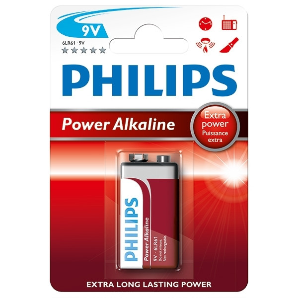Philips Power Alkaline 9V 6LR61 E-Block batterij 6LR61P1B/10 098306 - 1