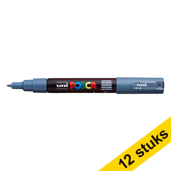 Aanbieding: 12x POSCA PC-1MC verfmarker leisteengrijs (0,7 - 1 mm conisch) 424291 - 1