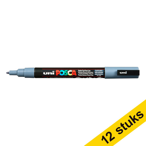 Aanbieding: 12x POSCA PC-3M acrylmarker leisteengrijs (0,9 - 1,3 mm rond) 424322 - 1