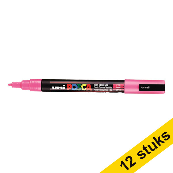 Aanbieding: 12x POSCA PC-3M acrylmarker roze (0,9 - 1,3 mm rond) 424336 - 1