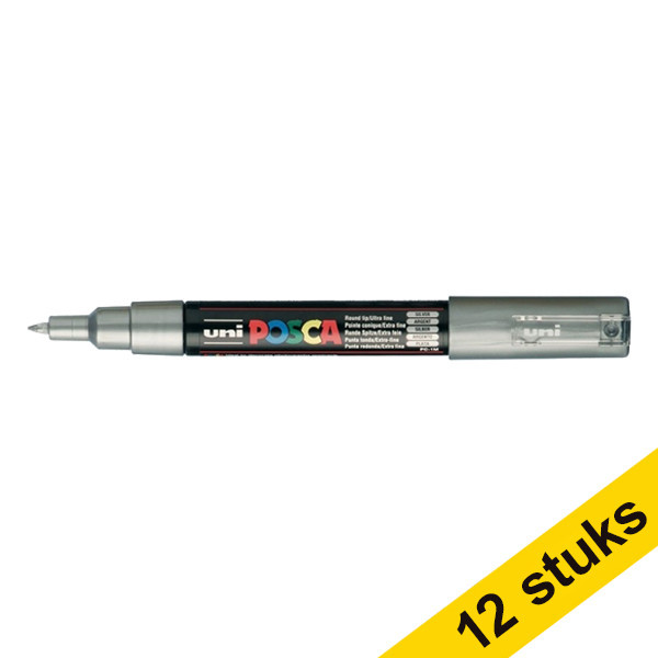 Aanbieding: 12x POSCA PC-3M acrylmarker zilver (0,9 - 1,3 mm rond) 424312 - 1