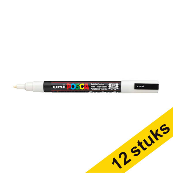 Aanbieding: 12x POSCA PC-3M verfmarker wit (0,9 - 1,3 mm rond) 424317 - 1