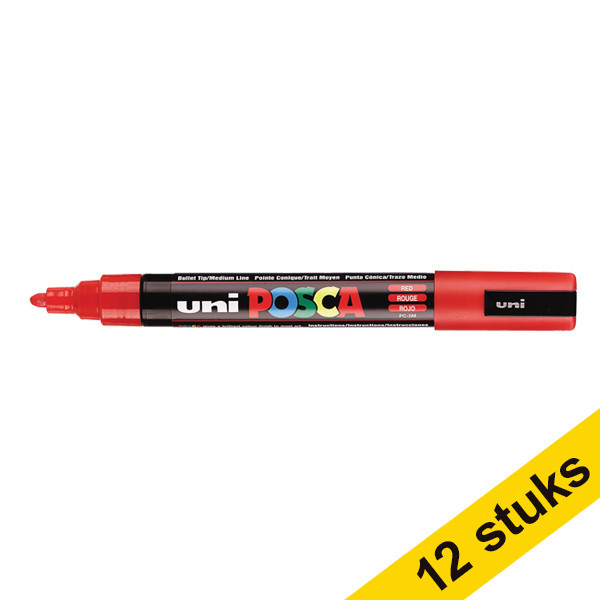 Aanbieding: 12x POSCA PC-5M verfmarker rood (1,8 - 2,5 mm rond) 424382 - 1