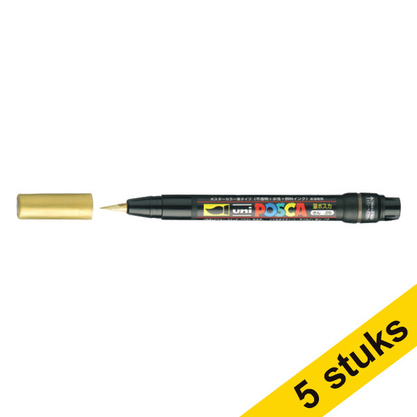 Aanbieding: 5x POSCA brush PCF-350 acrylmarker goud (1 mm penseel) 424257 - 1