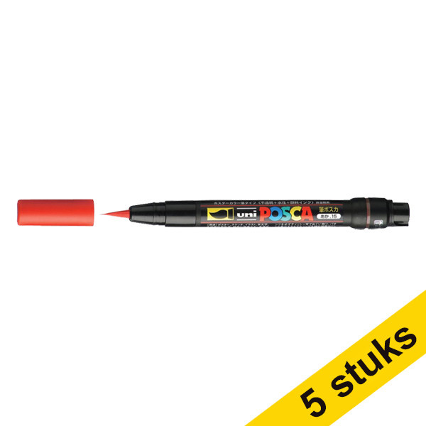 Aanbieding: 5x POSCA brush PCF-350 acrylmarker rood (1 mm penseel) 424258 - 1