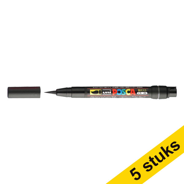 Aanbieding: 5x POSCA brush PCF-350 verfmarker zwart (1 mm penseel) 424256 - 1