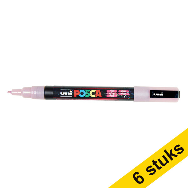 Aanbieding: 6x POSCA PC-3ML verfmarker glitter roze (0,9 - 1,3 mm rond) 424353 - 1
