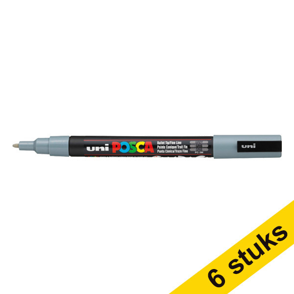 Aanbieding: 6x POSCA PC-3M verfmarker grijs (0,9 - 1,3 mm rond) 424321 - 1