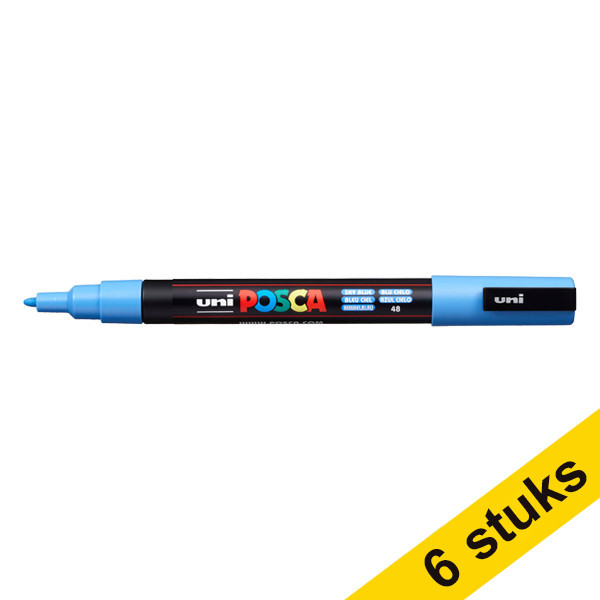 Aanbieding: 6x POSCA PC-3M verfmarker hemelsblauw (0,9 - 1,3 mm rond) 424314 - 1