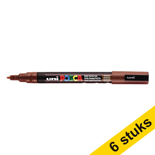 Aanbieding: 6x POSCA PC-3M verfmarker kastanjebruin (0,9 - 1,3 mm rond) 424329 - 1