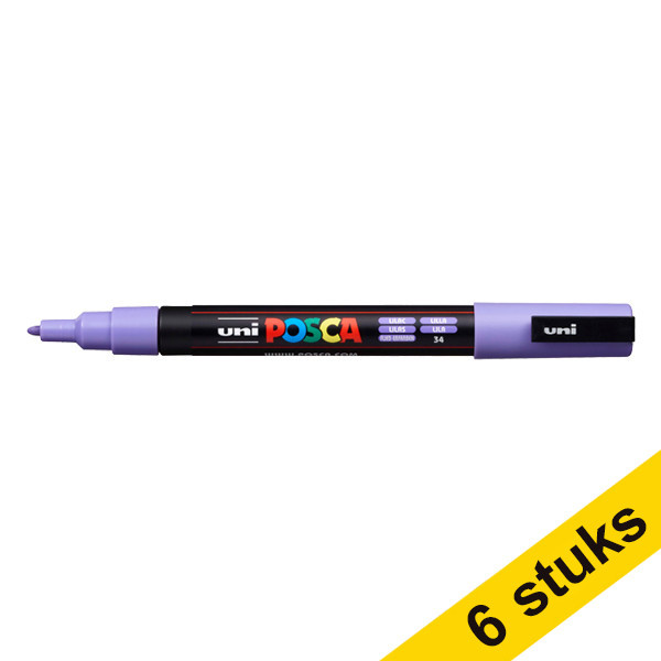 Aanbieding: 6x POSCA PC-3M verfmarker lila (0,9 - 1,3 mm rond) 424326 - 1