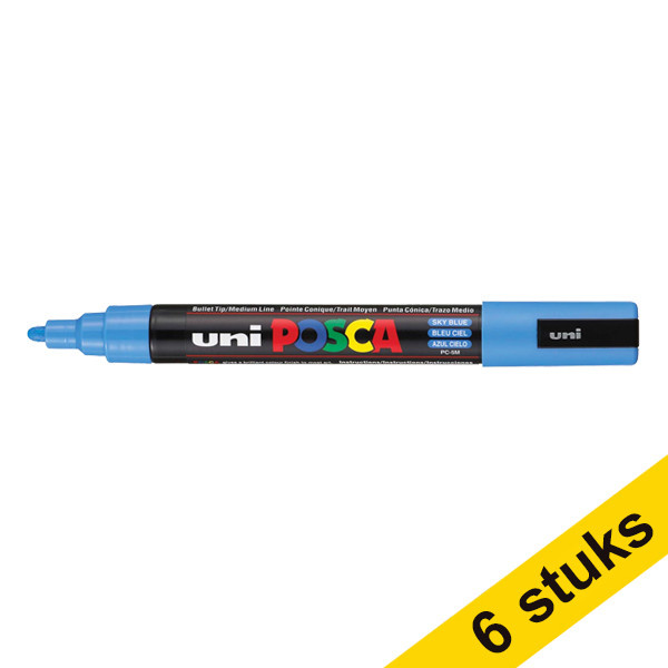 Aanbieding: 6x POSCA PC-5M acrylmarker hemelsblauw (1,8 - 2,5 mm rond) 424359 - 1