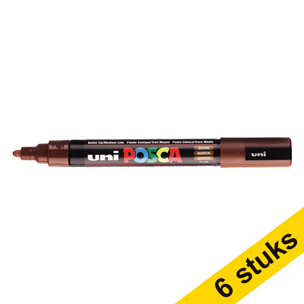 Aanbieding: 6x POSCA PC-5M verfmarker kastanjebruin (1,8 - 2,5 mm rond) 424376 - 1