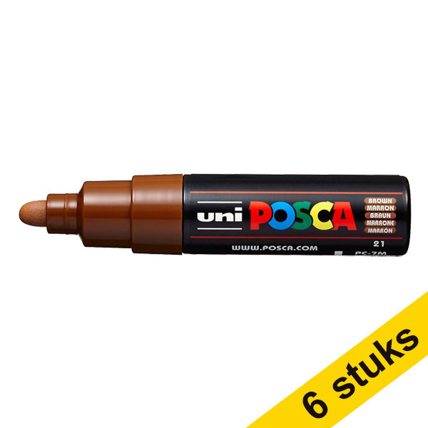 Aanbieding: 6x POSCA PC-7M acrylmarker bruin (4,5 - 5,5 mm rond) 424402 - 1