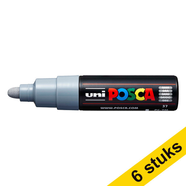 Aanbieding: 6x POSCA PC-7M acrylmarker grijs (4,5 - 5,5 mm rond) 424400 - 1